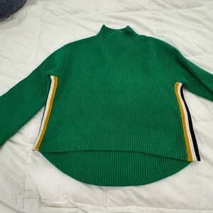 SAYLOR Green Turtleneck Sweater with Striped Accents